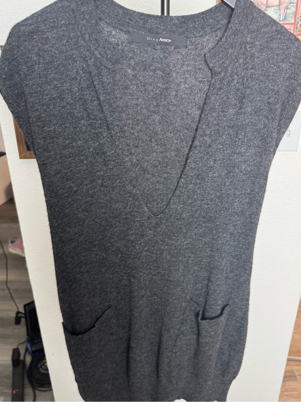 Ding Ansich+ Dark Charcoal V-Neck Midi Sweater Dress Tunic